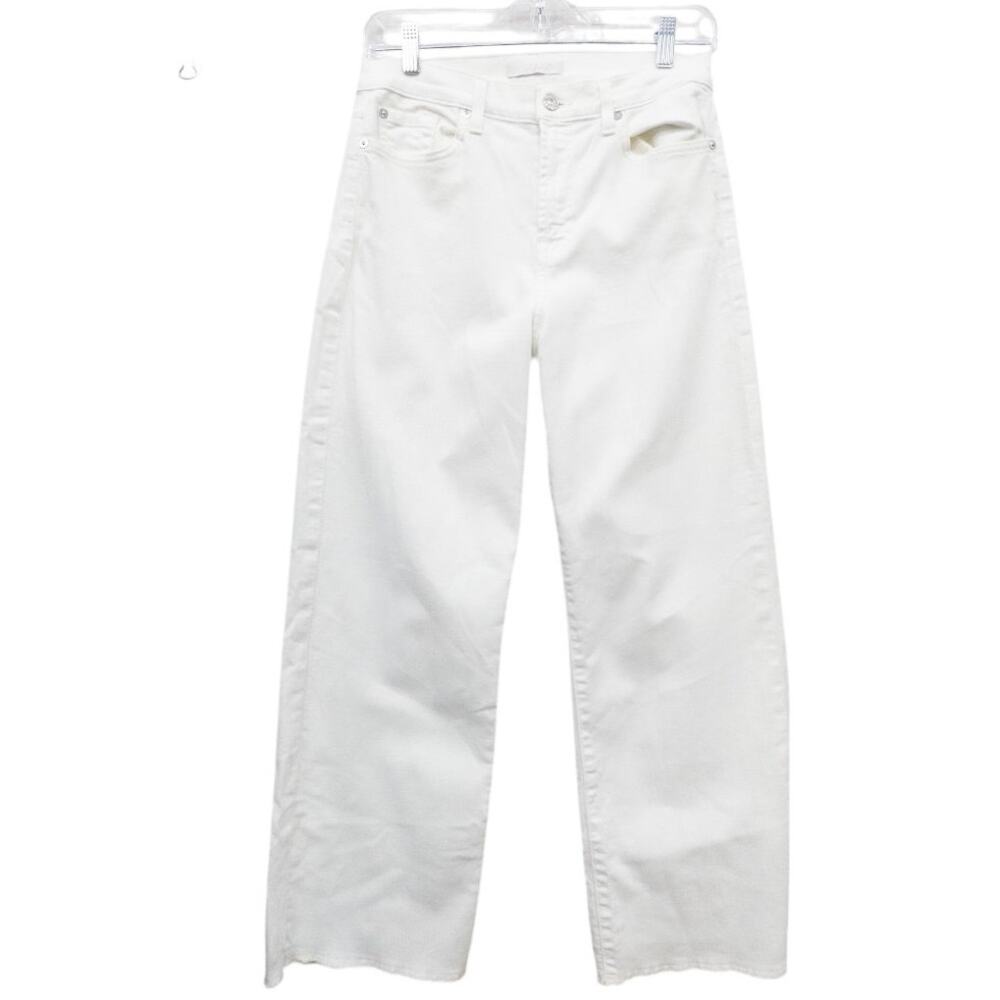 7 For All Mankind Alexa Cropped Wide Leg Jeans Women's 29 White Raw Hem Denim